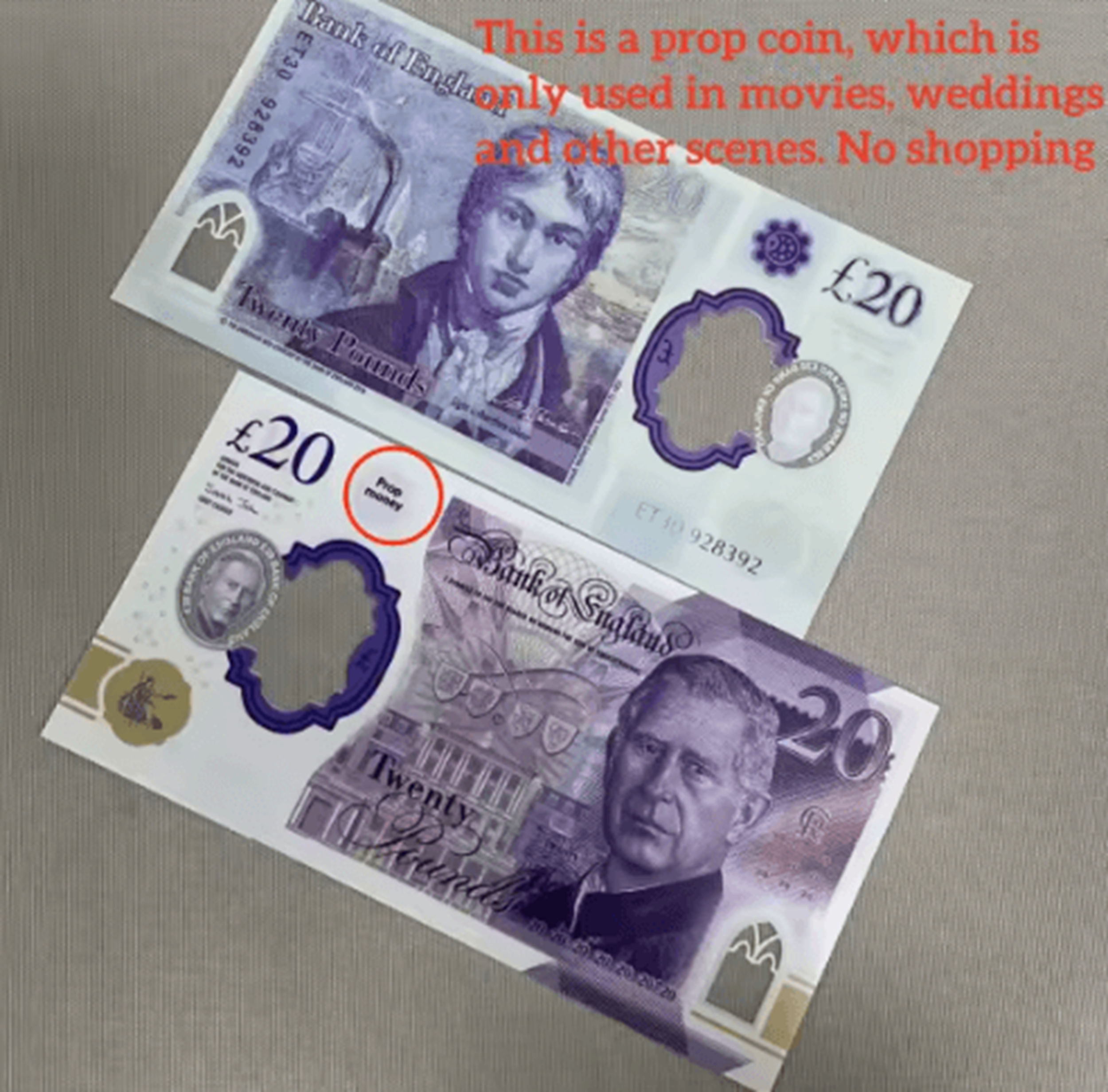 Stack of prop money next to real money for comparison